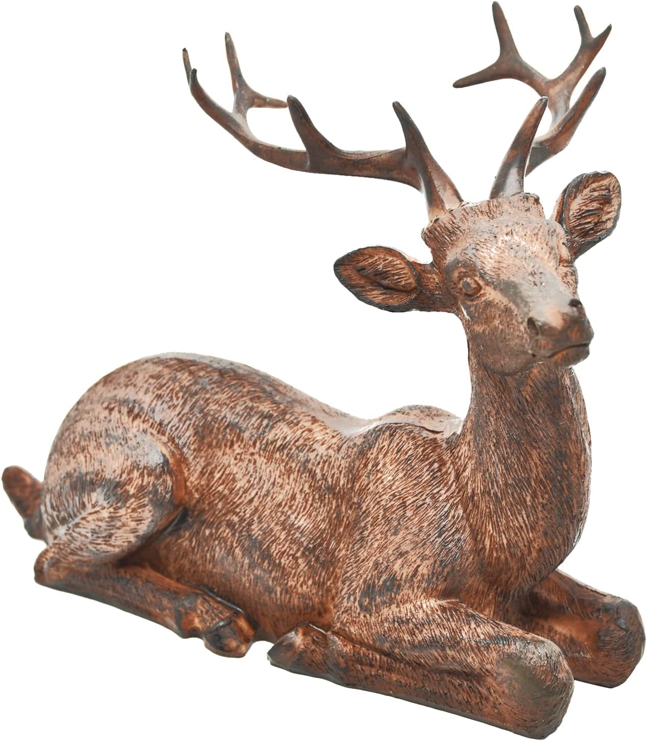 Sitting Deer Figurine Laying Elk Reindeer Statue Resin Home Decor Christmas Indoor Shelf Tabletop Decorations (Rust)