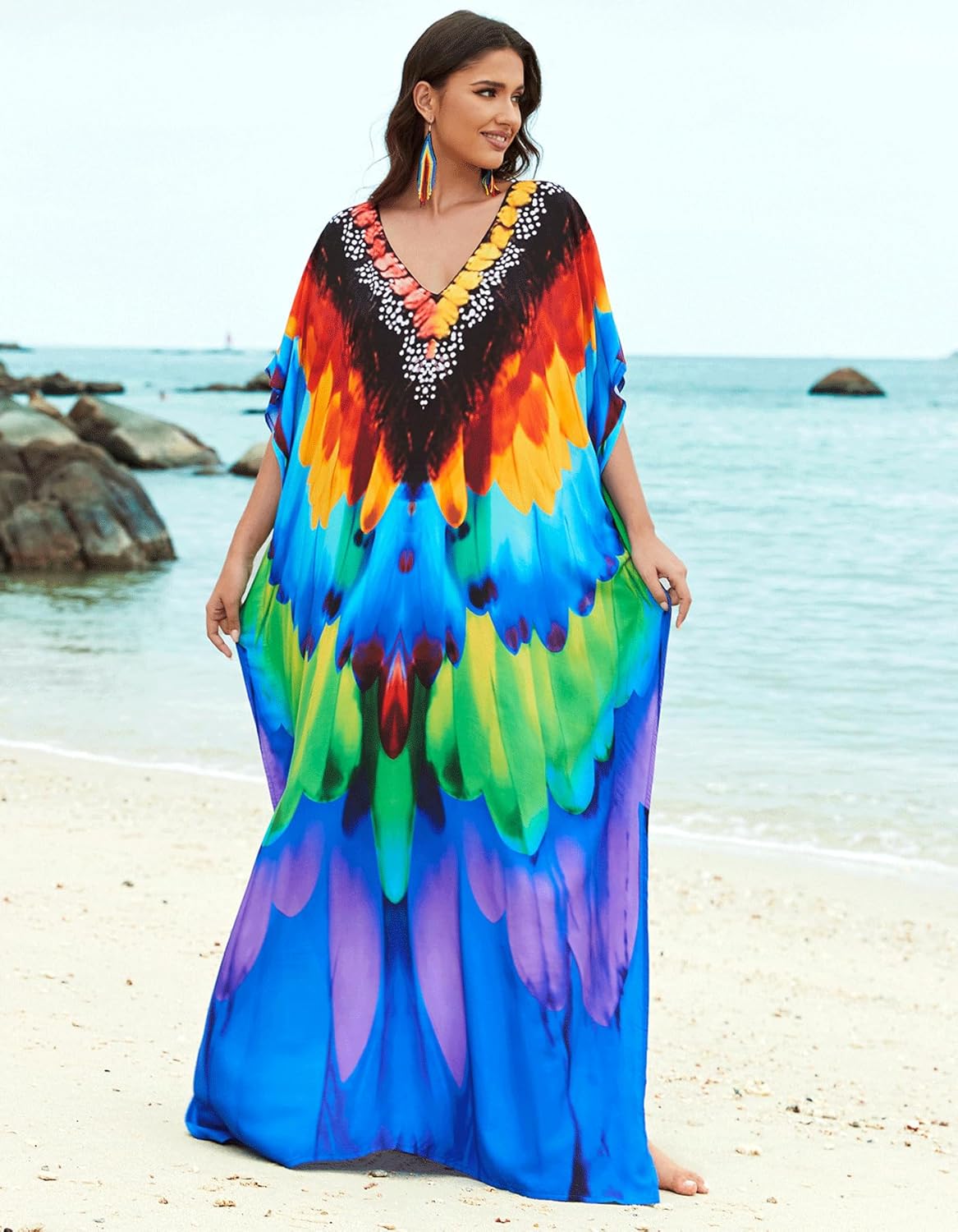 Women's Plus Size Beach Lounge Kaftan Maxi Dress Swimsuit Coverup for Women - Image 6