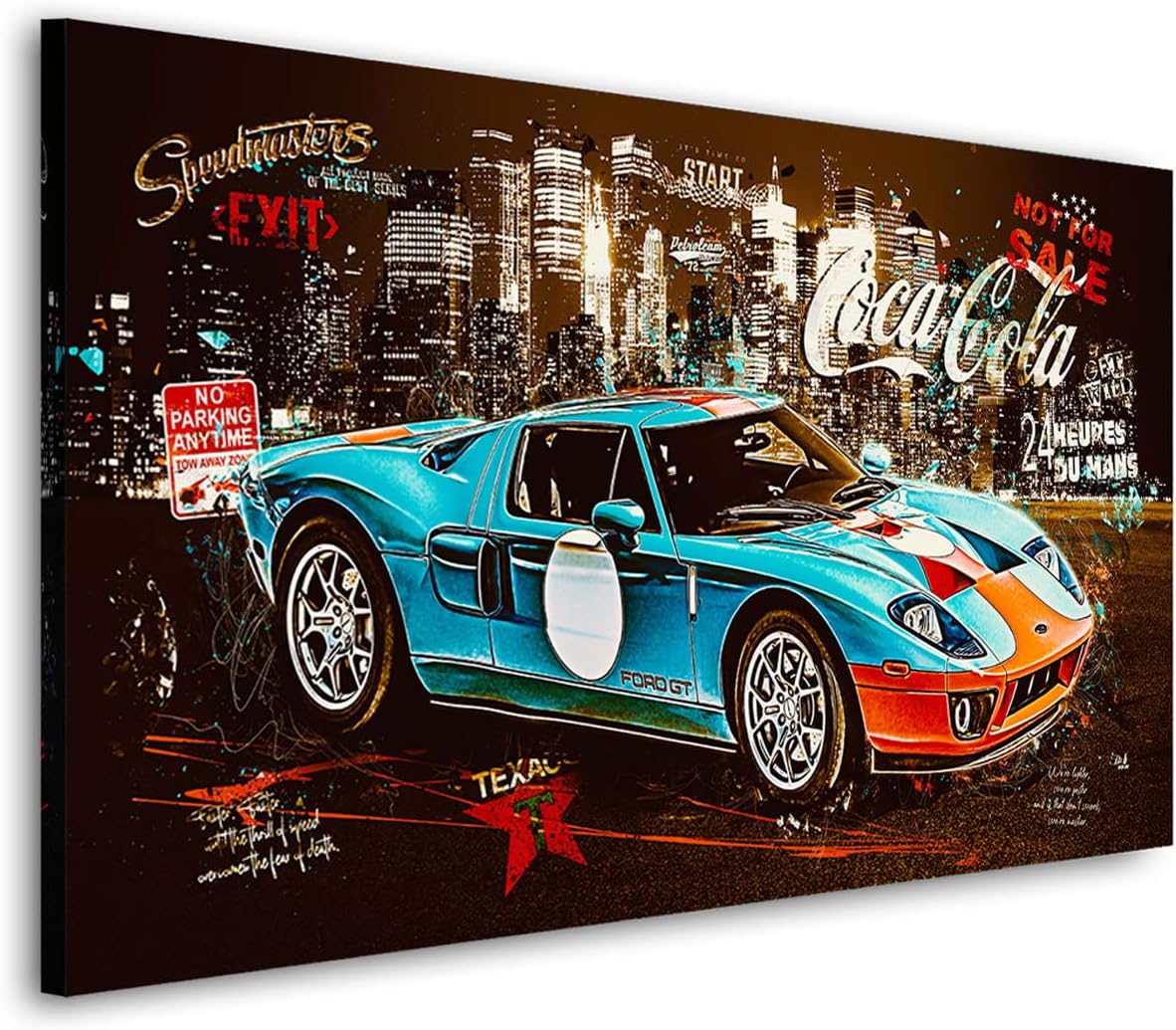 Art Designs24 Ford GT40 Pop Art Vintage Car Canvas Picture with Real Wood Stretcher Frame Canvas Picture Painting Art High-Quality Art Prints XXL Pictures on Canvas