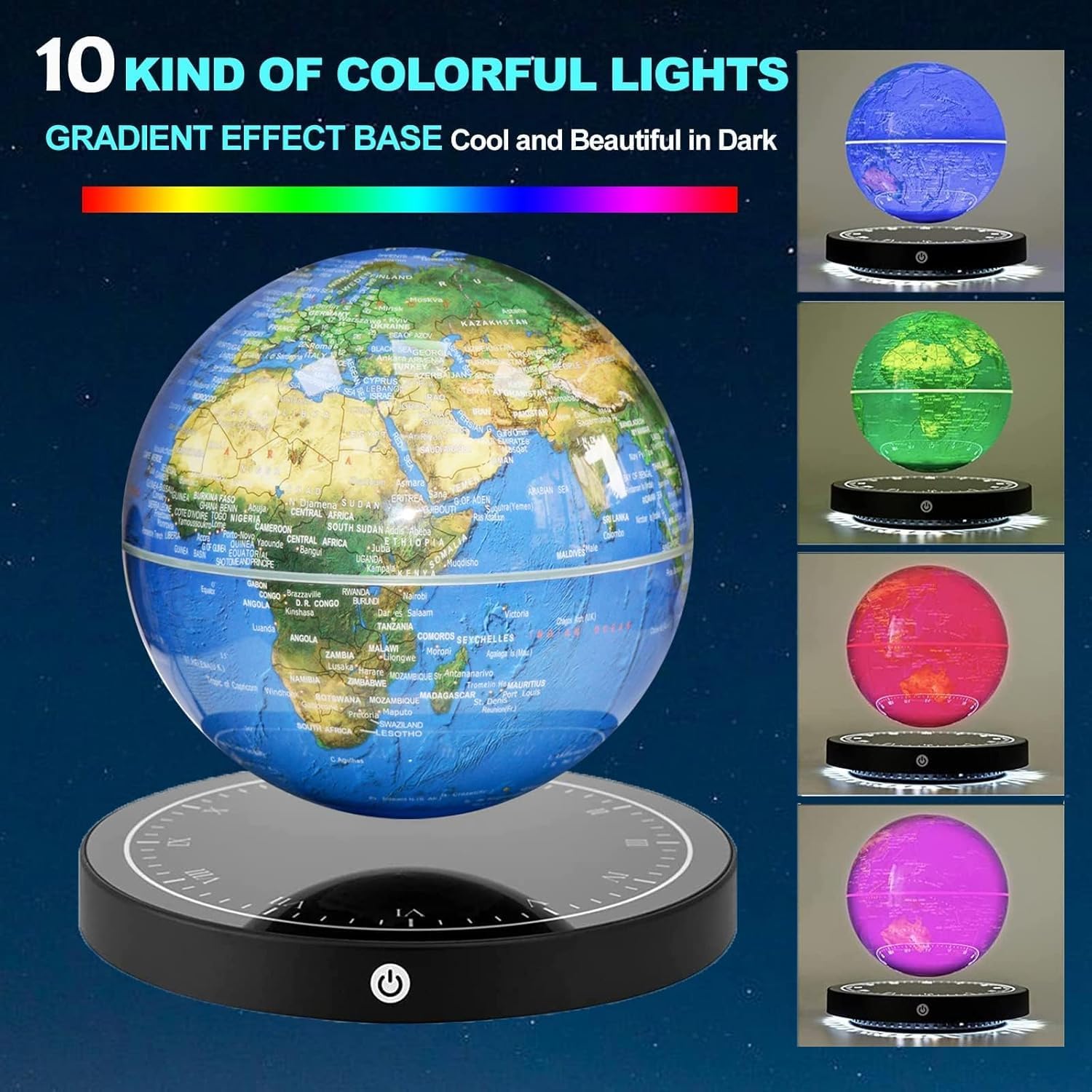 Floating Magnetic Levitating Globe with LED Light, 360° Rotating World Map, Home & Office Desk Decor, Unique Tech Gift for Kids, Teachers, Men & Colleagues