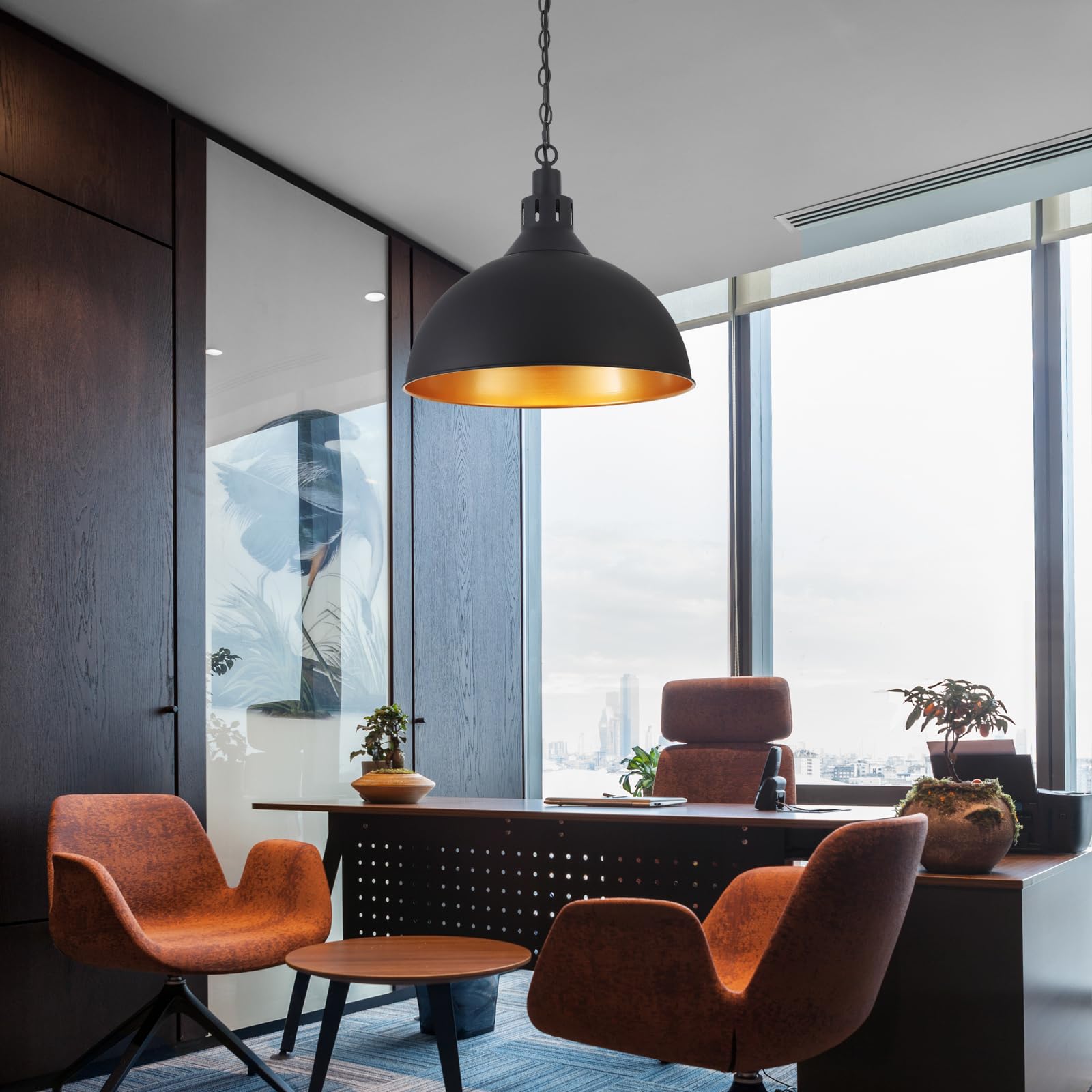 ZLNIDJIA 16" Black Pendant Light for Kitchen Island Large Dome Farmhouse Pendant Light Modern Industrial Hanging Light Fixtures for Dining Room Bedroom Hallway