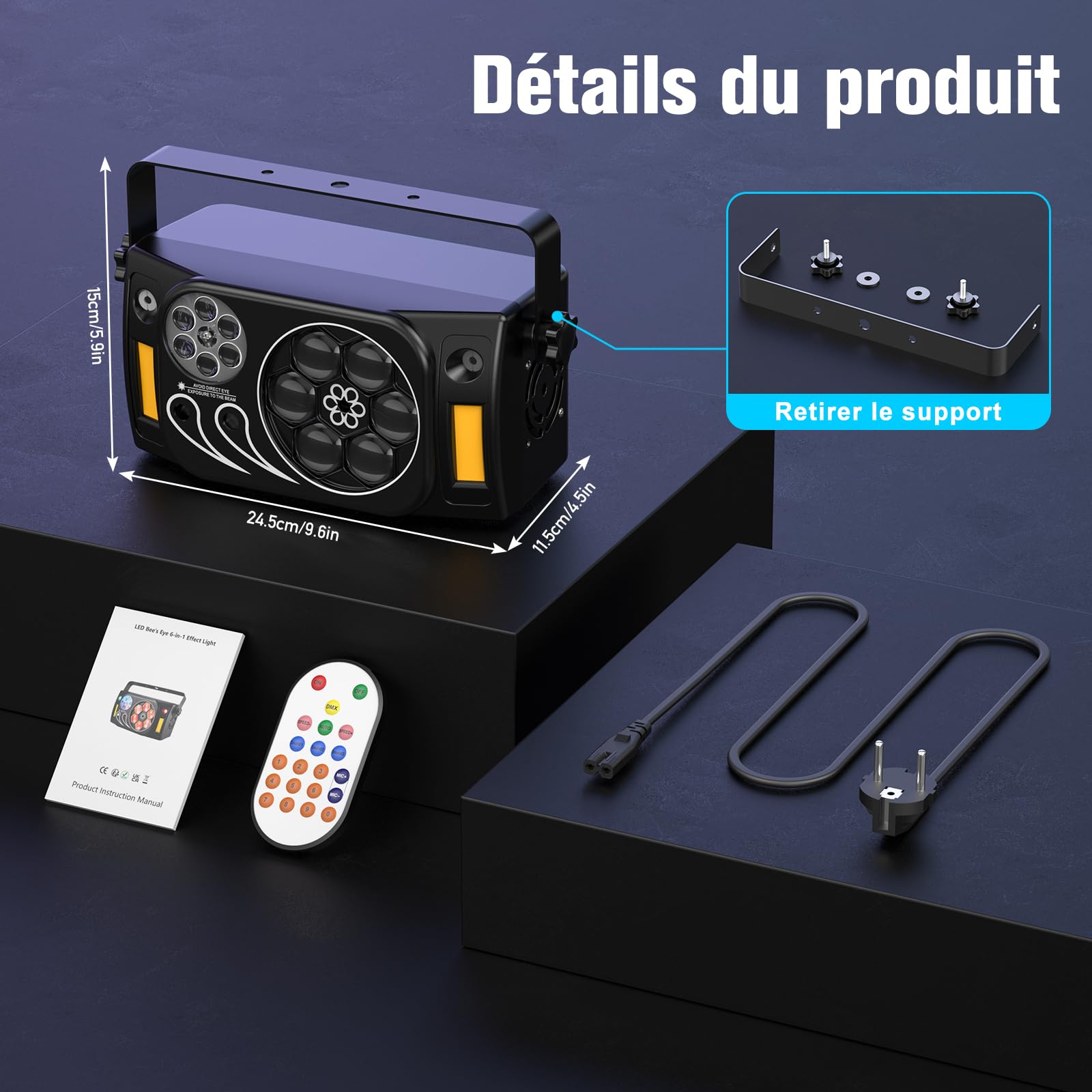 Projecteur Disco RGBW 80 W, Éclairage de Scène 6 en 1 avec Télécommande et DMX512, 16 Effets Lumineux pour Soirées Disco, Scènes, Anniversaires, Mariages, Festivals
