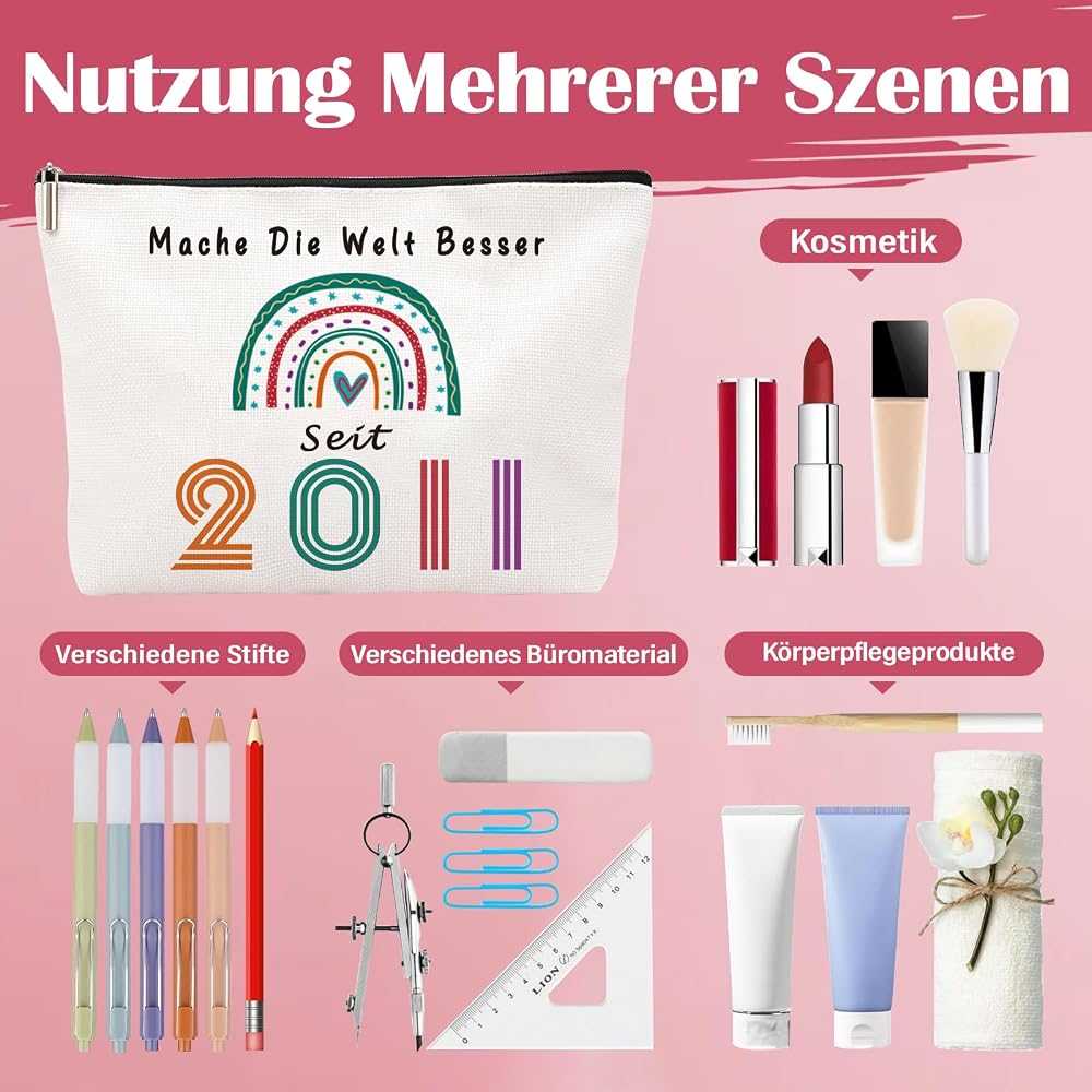 CoCoCherry Personalisierte Kosmetiktasche – Geschenk Zum 16. Geburtstag Für Mädchen & Damen | 9x7 Zoll Baumwollleinen