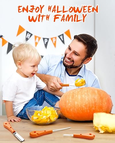 Miniatura 5 de Greatever Kit de tallado de calabaza de Halloween, herramientas profesionales y resistentes, juego de tallado de calabaza con 12 plantillas de
