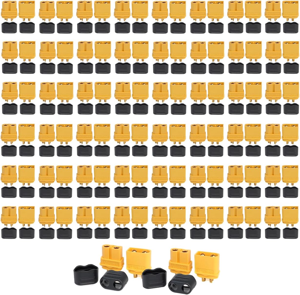 TMH 50 Pairs XT60H (XT60 Upgrade) Male Female Bullet Connectors Plugs of XT60 Sheath for Lipo Battery RC Car (50 Female + 50 Male)