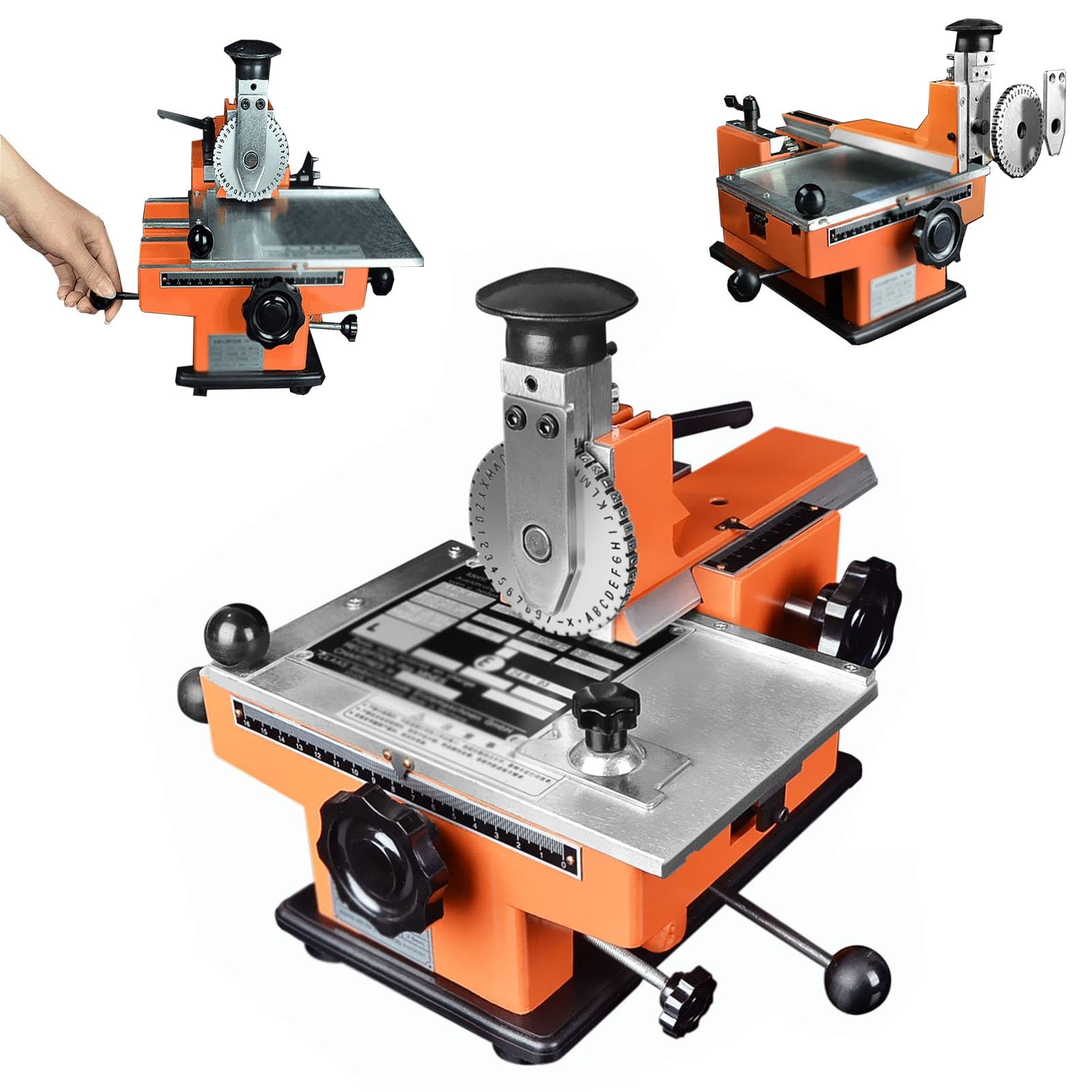 Macchina per goffratura da Tavolo per targhette in Metallo e plastica, con Stampa Manuale Regolabile e Ruota Caratteri da 5 mm.