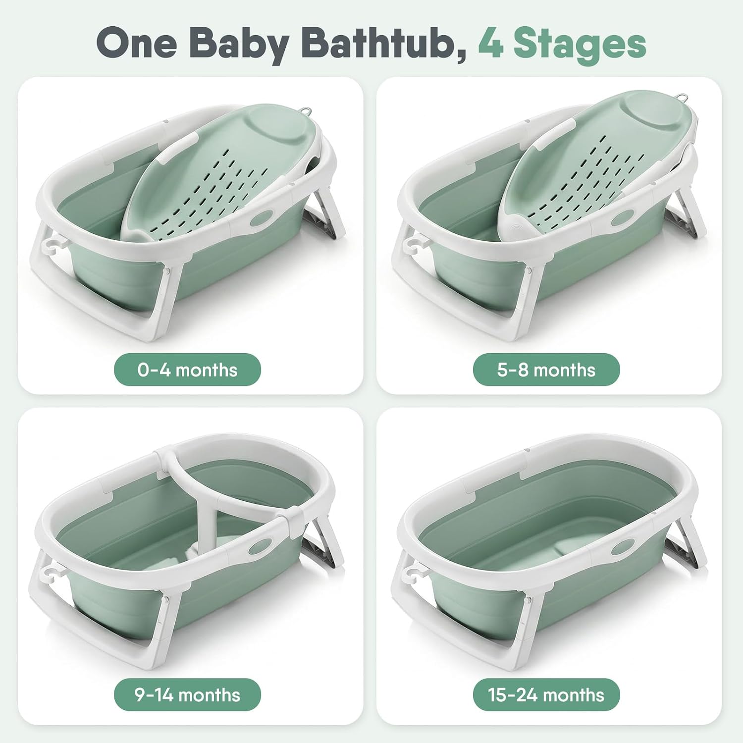 CheerTry 4-in-1 Grow-with-Me Baby Bathtub, Foldable Infant Tub for Newborn to Toddler from 0-24 Months, Collapsible Baby Bath Tub with Removable Bath Basket & Built-in Thermometer for Baby Shower