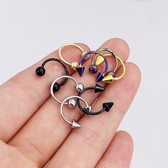 AVYRING 24Pcs 16G Stainless Steel Horseshoe Septum Piercing Ring, 6/8/10/12mm Hoop Earring Eyebrow Lip Tragus Cartilage Daith Conch Helix Piercing Jewellery for Women Men, Silver Gold Black