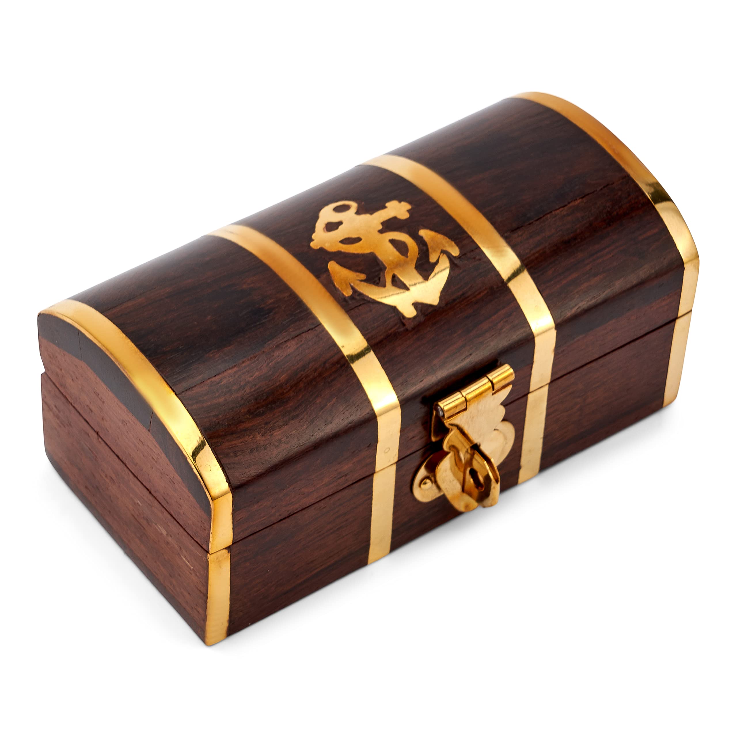 NKlaus 11630 Treasure Chest Natural Wood with Brass Decoration and Clasp 10 x 5 x 4.5 cm as Decorative Storage Box or Gift