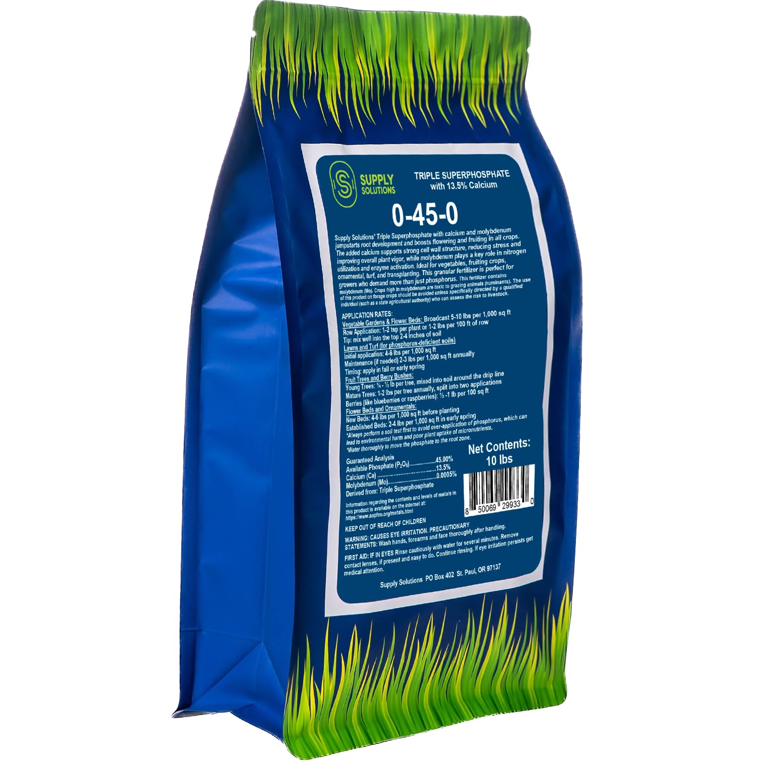 Supply Solutions | 0-45-0 Triple Superphosphate with 13.5% Calcium | High Phosphorus Bloom Booster Fertilizer for Indoor Plants, Flowers, Orchids, Citrus, Lawns, Vegetables & Fruit Trees (10 Pounds)