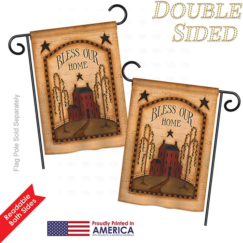 Classic Bless Our Home Garden House Flags Set Country Living Primitive Farm Western Barn American Rustic Cowboy Rural Ranch Small Decorative Gift Yard Banner Double-Sided Made In USA 28 X 40
