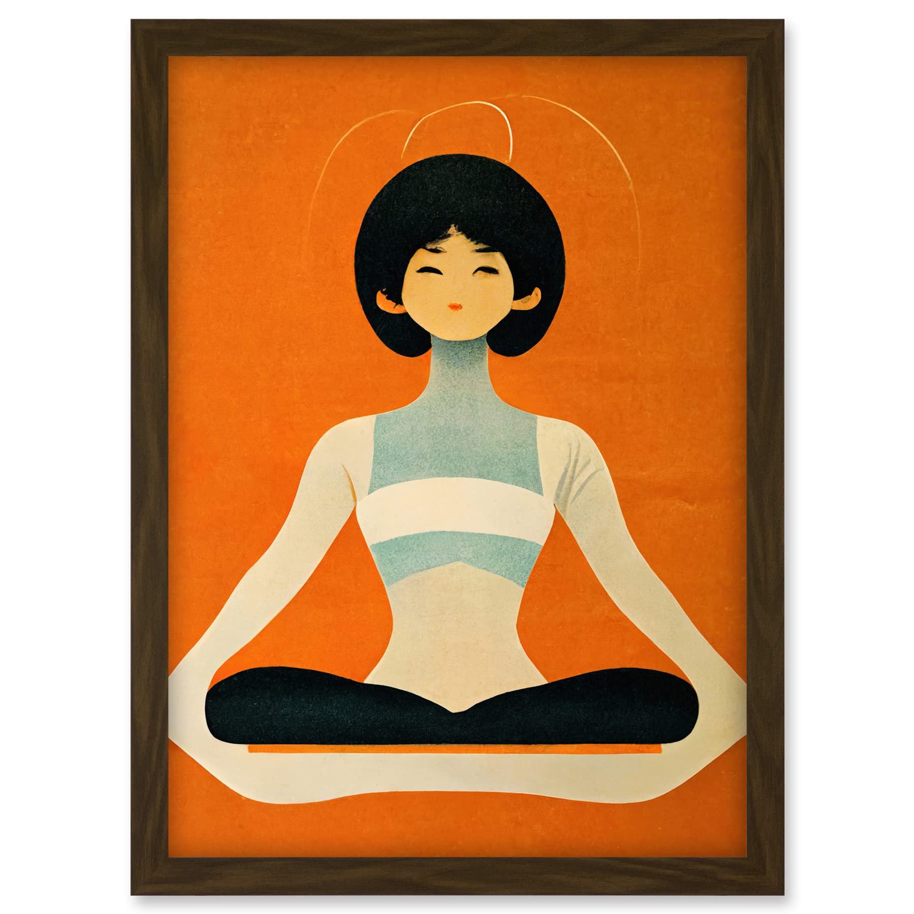 Doppelganger33 LTD Peaceful Japanese Woman In Yoga Pose Orange Black Quirky Artwork Framed A3 Wall Art Print