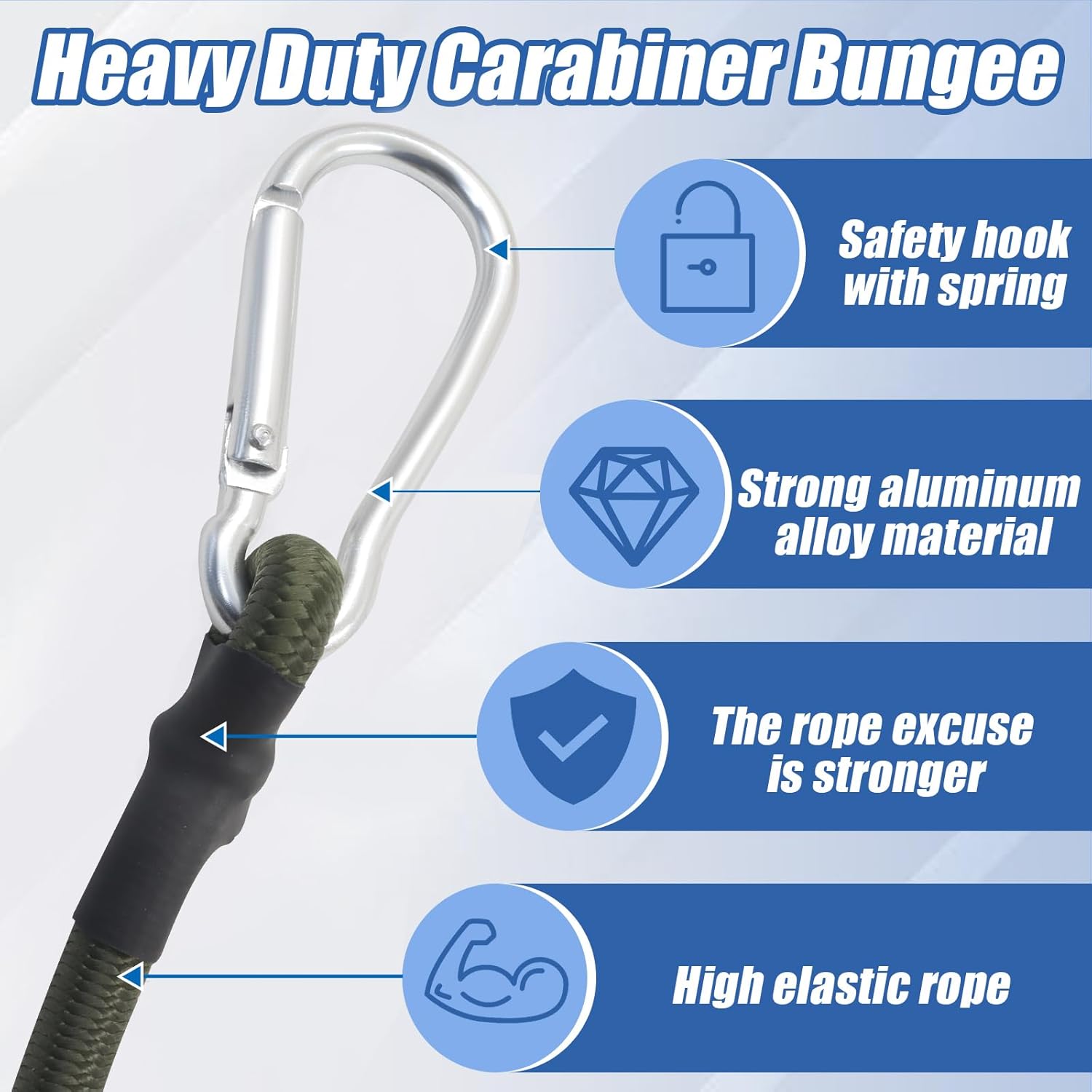 4 Pack 8 Inch Short Bungee Cords with Hooks, Heavy Duty Carabiner Clip Elastic Cord Bungee Straps for Cargo/Luggage/Tarps/Tent (Army Green)