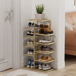 6-Tier Metal Shoe Rack Tall Vertical Shoe Tower for Entryway, Gold