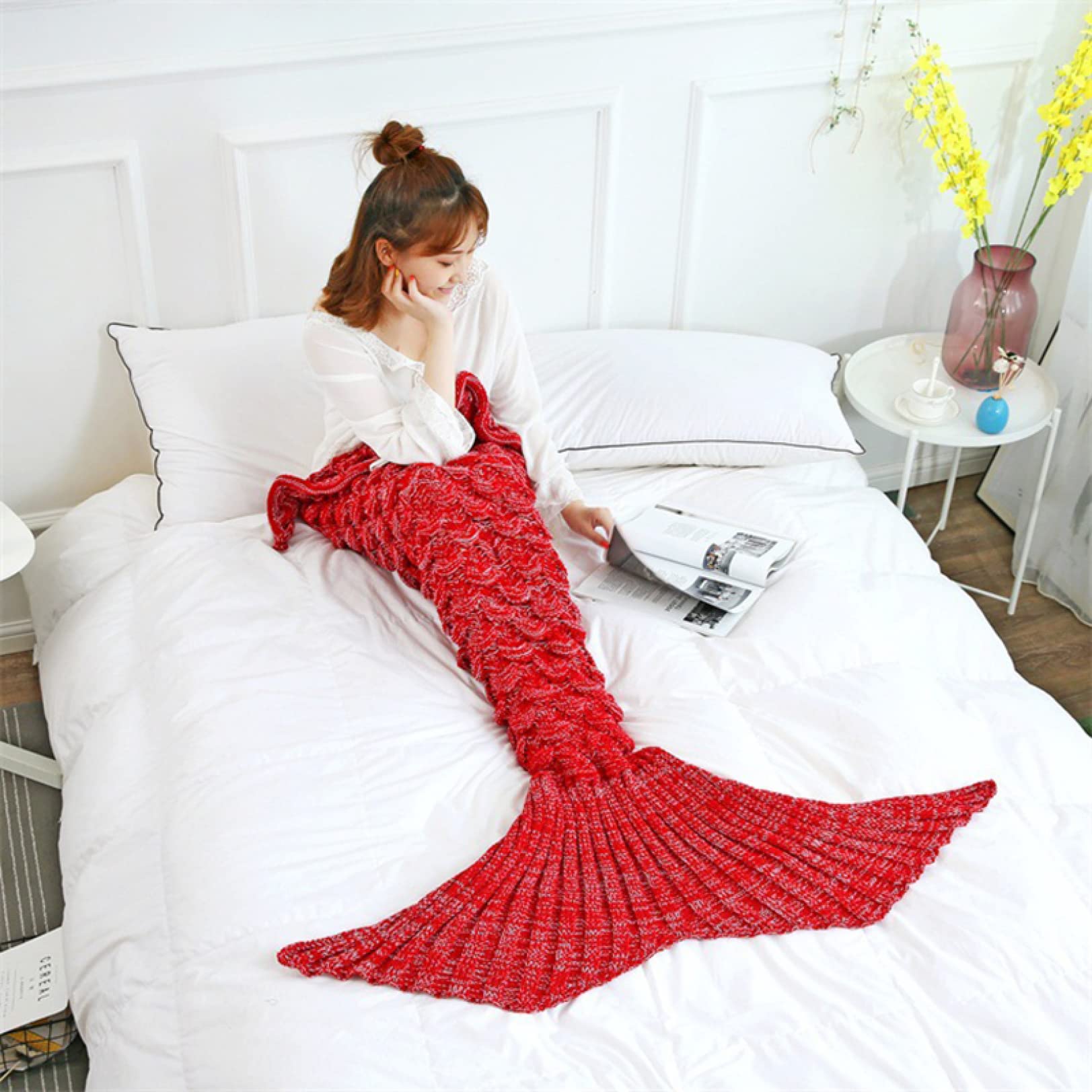 Amazon｜マーメイド ブランケット 大人 着る毛布 人魚 ニット ひざ掛け