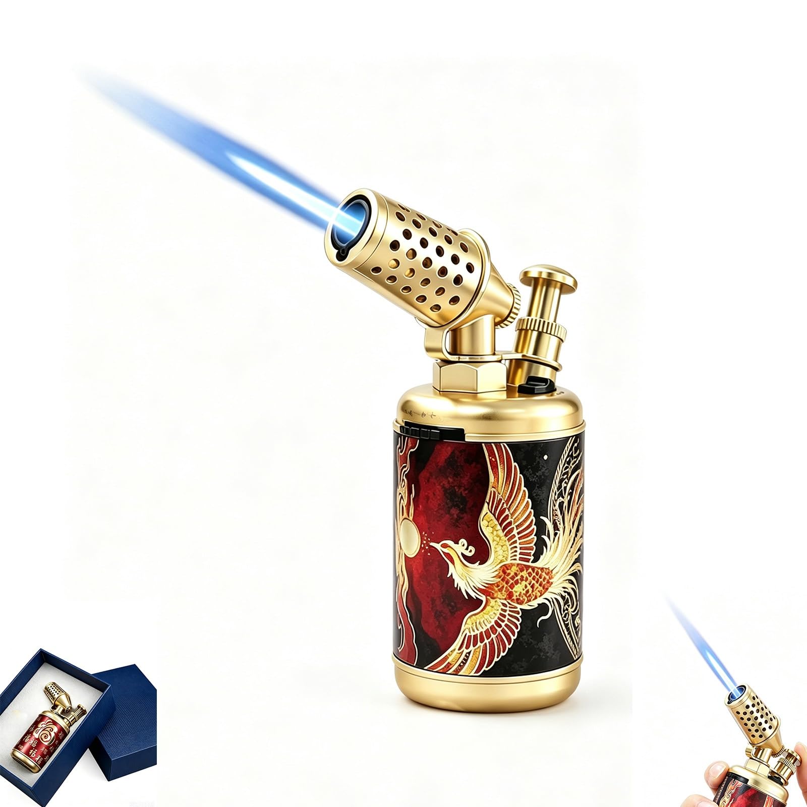 Jhcydm Metallic Large Capacity Torch Lighter, Windproof Butane Lighter