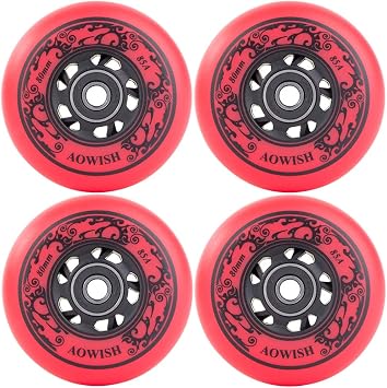 Inline Skate Wheels, Outdoor Asphalt Formula, 4-Pack Red, 76mm | 85A SHR Roller Hockey Wheels with ABEC-9 Bearings and Floating Spacers Compatible with Roller Blades, Scooters, RipStiks, etc