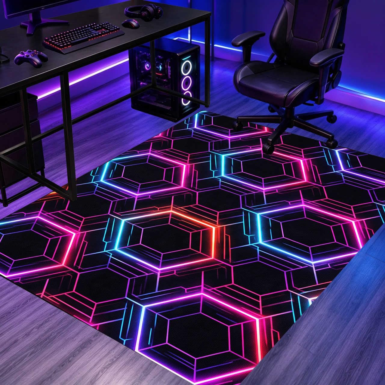 2x3 Colorful Hexagon Doormat Geometric Neon Light Washable Entry Mat
