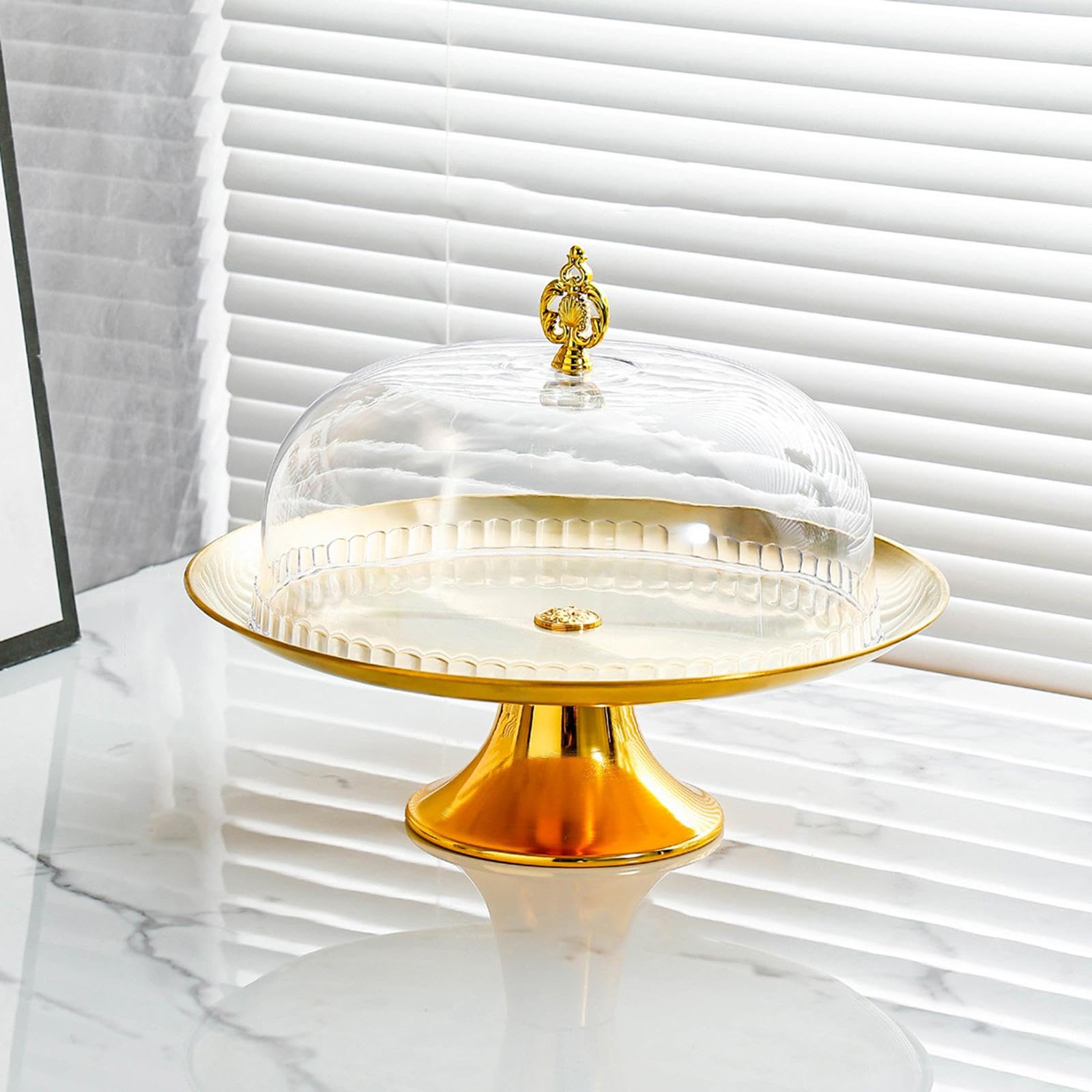 Présentoir à Gâteaux sur Pied, Polyvalent, Réutilisable et élégant, avec Couvercle En Forme de Dôme, Idéal pour Pâtisseries, Biscuits, Amuse-gueules E, 30 cm
