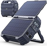 Vista 1 de BROWEY 1600W (3200W Peak) Portable Power Station, 1024Wh LiFePO4 Battery with Built-in Solar Panel, 100W USB-C PD, Solar Generator for Camping, RV