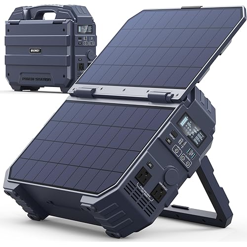 BROWEY 1600W (3200W Peak) Portable Power Station, 1024Wh LiFePO4 Battery with Built-in Solar Panel, 100W USB-C PD, Solar Generator for Camping, RV, Home Backup, Emergency (Dark Blue)