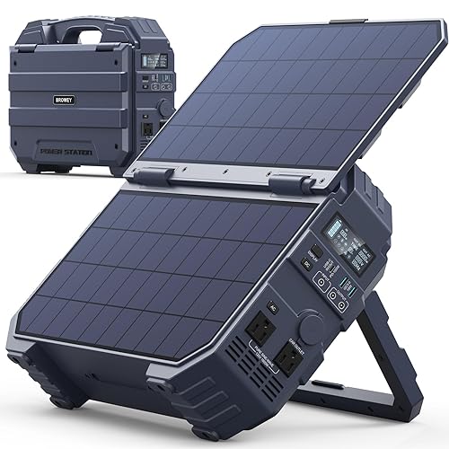 BROWEY 1600W (3200W Peak) Portable Power Station, 1024Wh LiFePO4 Battery with Built-in Solar Panel, 100W USB-C PD, Solar Generator for Camping, RV, Home Backup, Emergency (Dark Blue)