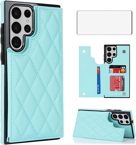 Asuwish Funda de teléfono para Samsung Galaxy S21 Ultra 5G Funda tipo cartera con protector de pantalla de vidrio templado y soporte de tarjeta RFID