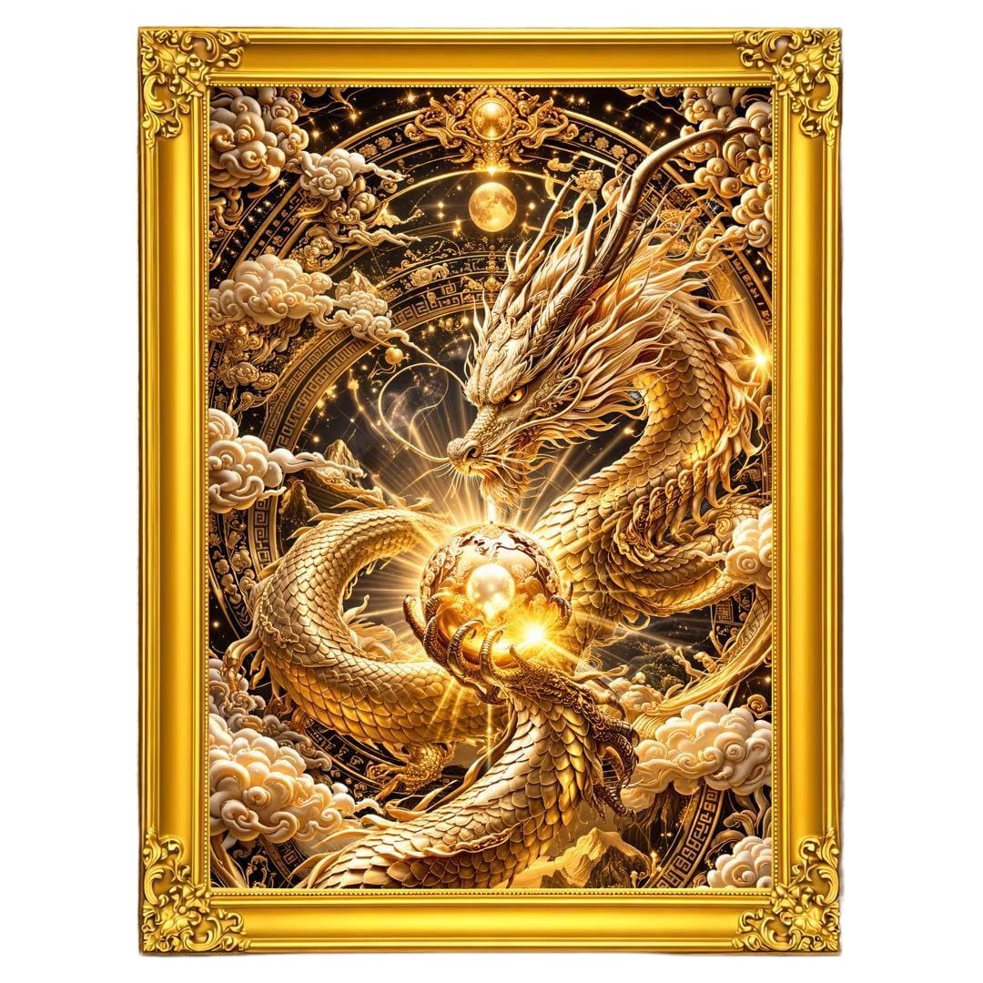 開運波動アート＊金龍神喜好図　龍の好きな物　渦　滝　勾玉　陰陽　円　波紋　飛沫 Amazon.co.jp: 金龍宝珠瑞耀 龍神様 開運特級呪物絵画 風水