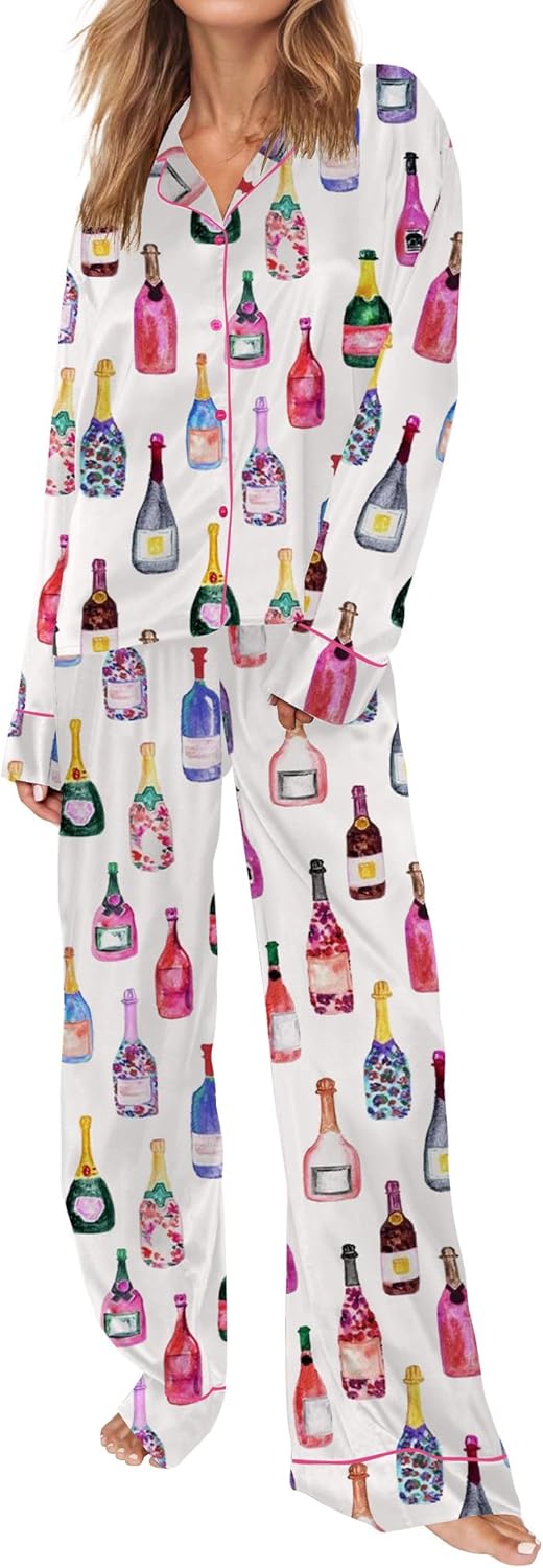 SHESHOW Satin Pajamas for Women Set Long Sleeve Button Down Sleepwear 2 Piece Nightwear Women Pjs Sets Size XS-XXL
