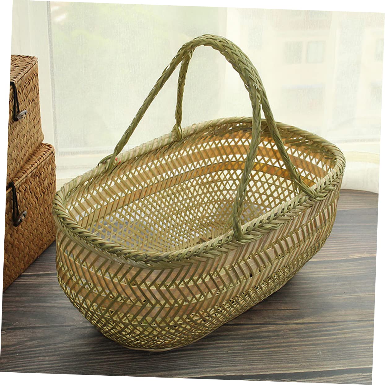 COLLBATH Home Vegetables Basket Weaving Basket for Shopping and Storage for Fruits and Snacks Random Color Design