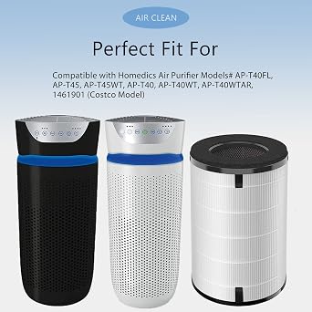 AP-T40FL AP-T45 HEPA Replacement Filter Compatible with 1461901 Homedics Total Clean 5-in-1 Air Cleaner Purifier, AP-T40 AP-T45WT AP-T40WT AP-T45-BK AP-T45-WT AP-T40WTAR, 2-Pack