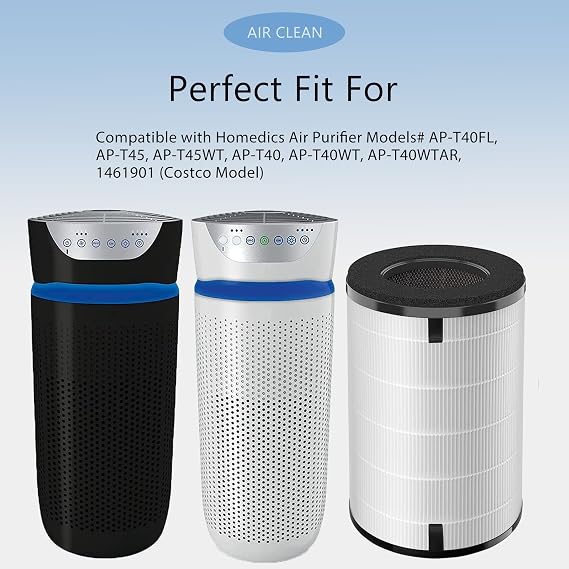 AP-T40FL AP-T45 HEPA Replacement Filter Compatible with 1461901 Homedics Total Clean 5-in-1 Air Cleaner Purifier, AP-T40 AP-T45WT AP-T40WT AP-T45-BK AP-T45-WT AP-T40WTAR, 2-Pack