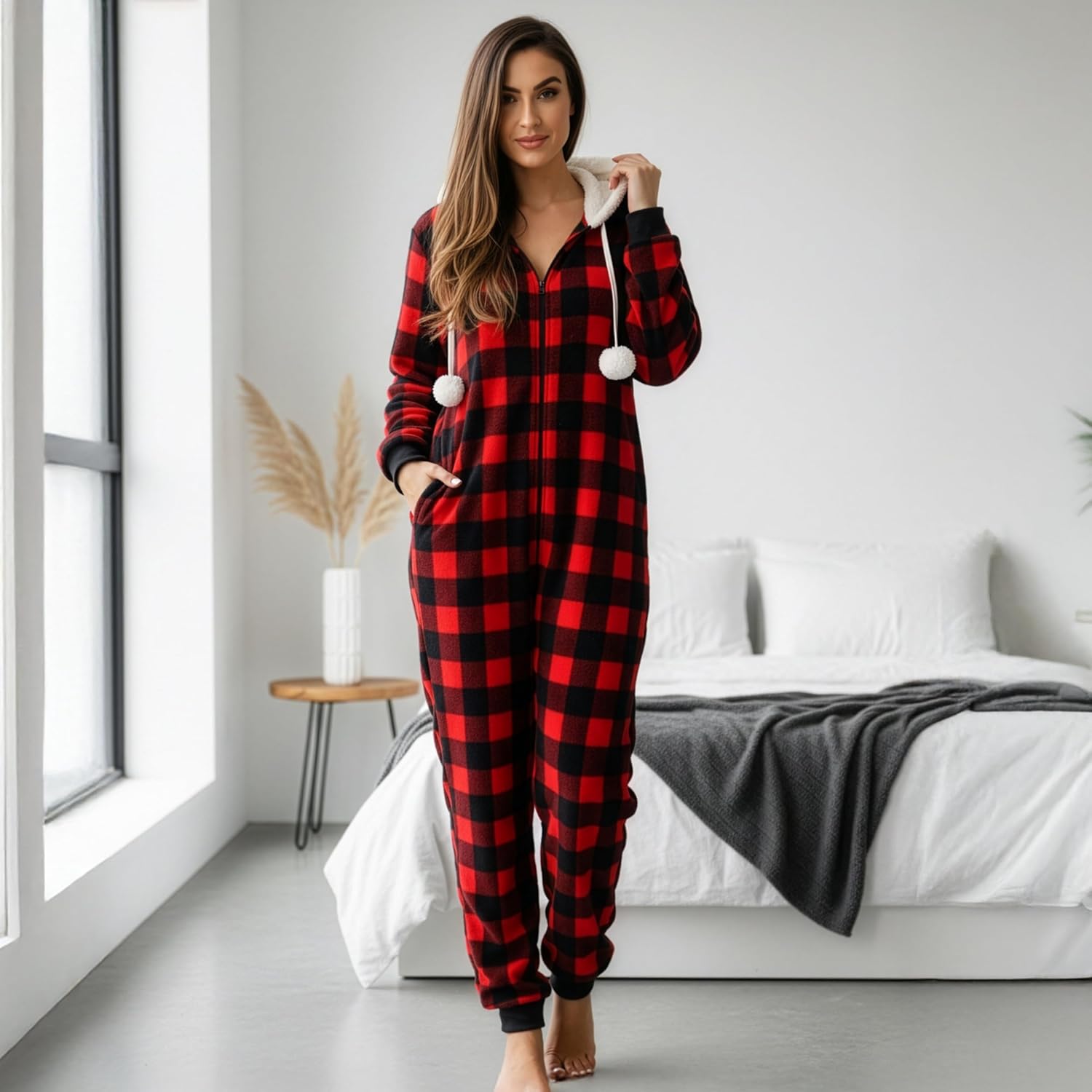 Just Love Buffalo Plaid Adult Onesie - Image 6