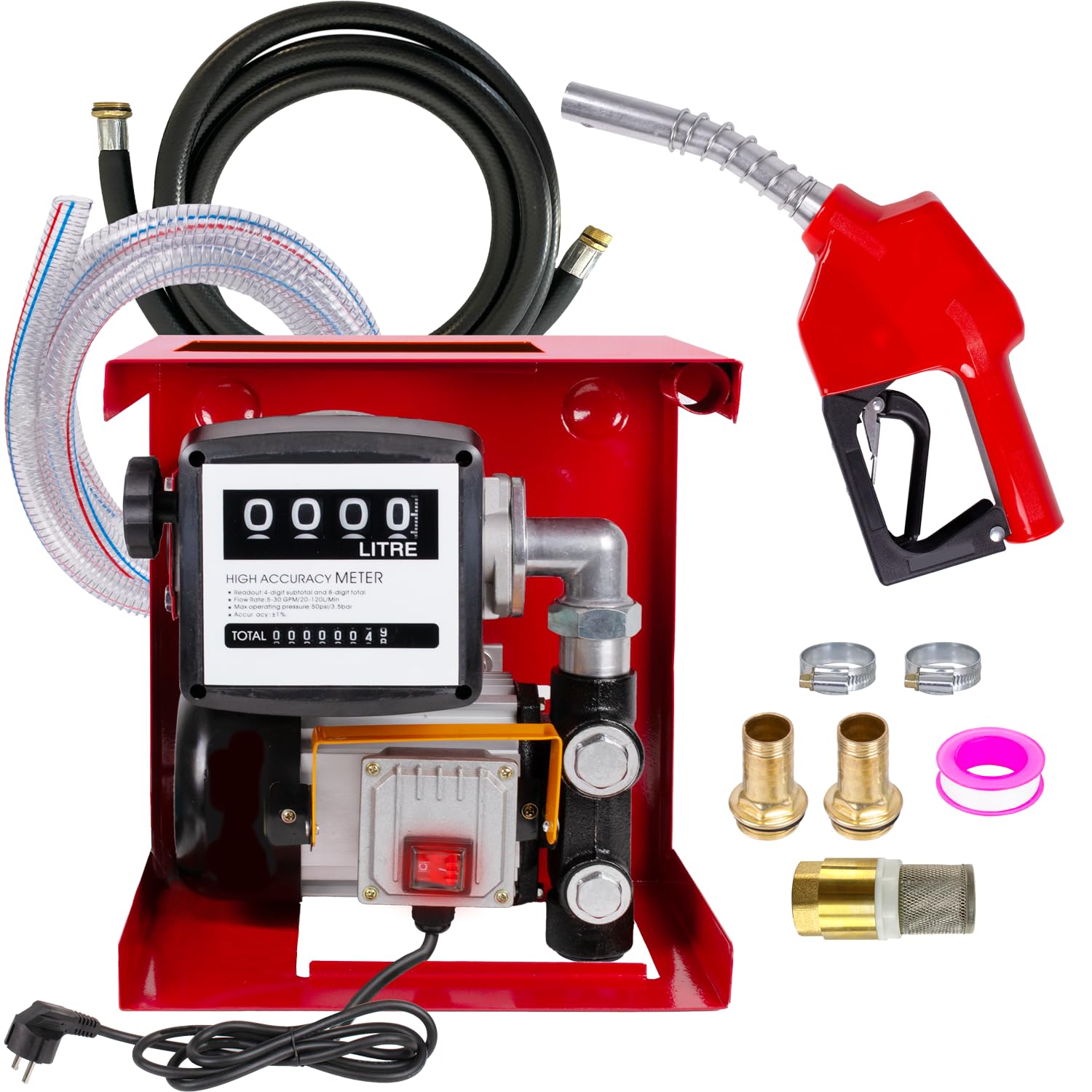 Profi-Pumpe® Kit Bomba de Gasoil 230V Diesel EXELENZ-2 | Caudal 60L/min (3600 l/h) | Motor 550W Potente y Autocebante | Set Completo con Pistola Automática, Contador Digital y Mangueras