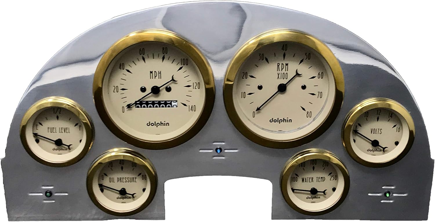 Compatible with 1956 Ford Car 6 Gauge Dash Cluster Panel Set Mechanical Gold Bezel