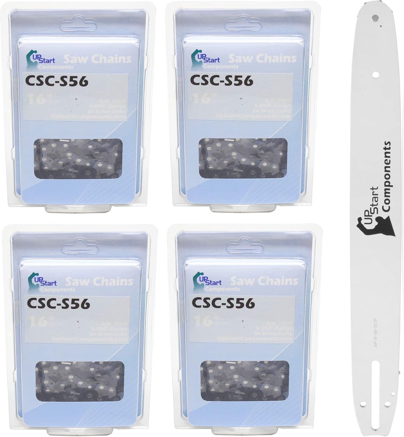 Replacement 16" Single Rivet Bar and 16" Semi Chisel Chain Combo for Echo CS-3450 Chainsaw (16" Length, 3/8" Pitch, 0.050" Gauge, 56 Drive Links, 7 Sprocket Nose Tooth) 1 Bar 4 Chains