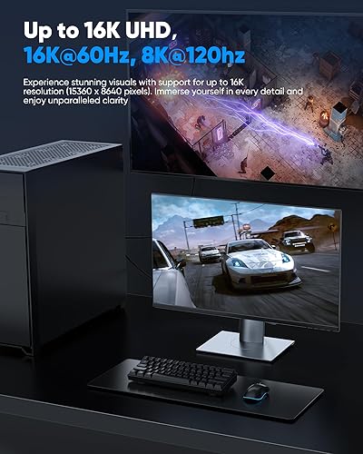 Miniatura 7 de Highwings Cable Displayport 2.1, 16K DP 2.0 Cable de 6 pies 16K 60Hz, 8K 120Hz, 4K 240Hz 165Hz 144Hz compatible con 54Gbps, HDCP DSC 1.2a, HDR10