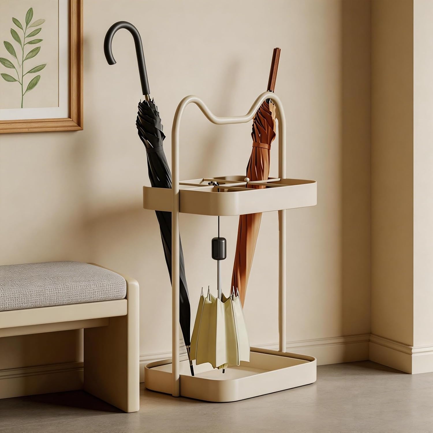 Large Capacity Umbrella Stand Rack with Hooks, Removable Drip Tray, Canes Holder Storage Organizer for Home Shop Schools