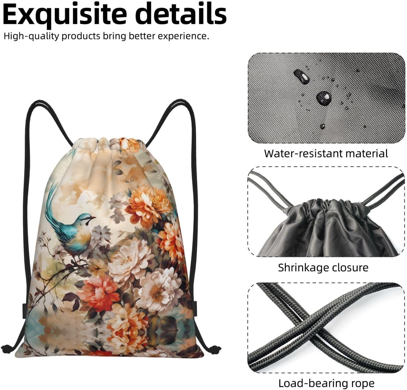 hummingbird Foldable drawstring backpack, lightweight storage bag - large-capacity fitness travel bag image 5