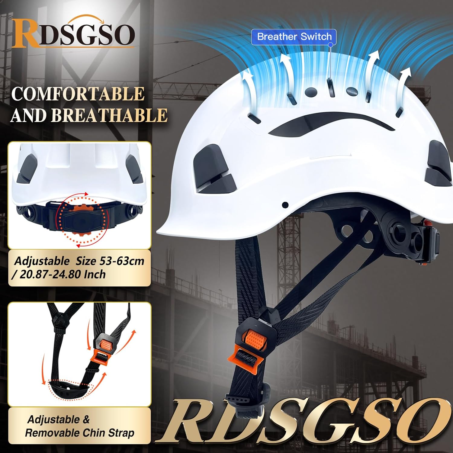 ANSI-Certified Industrial Safety Helmet RGS-6C with Adjustable Vents, 6-Point Suspension Hard Hats for Construction, Rescue, Outdoor Work - Image 4