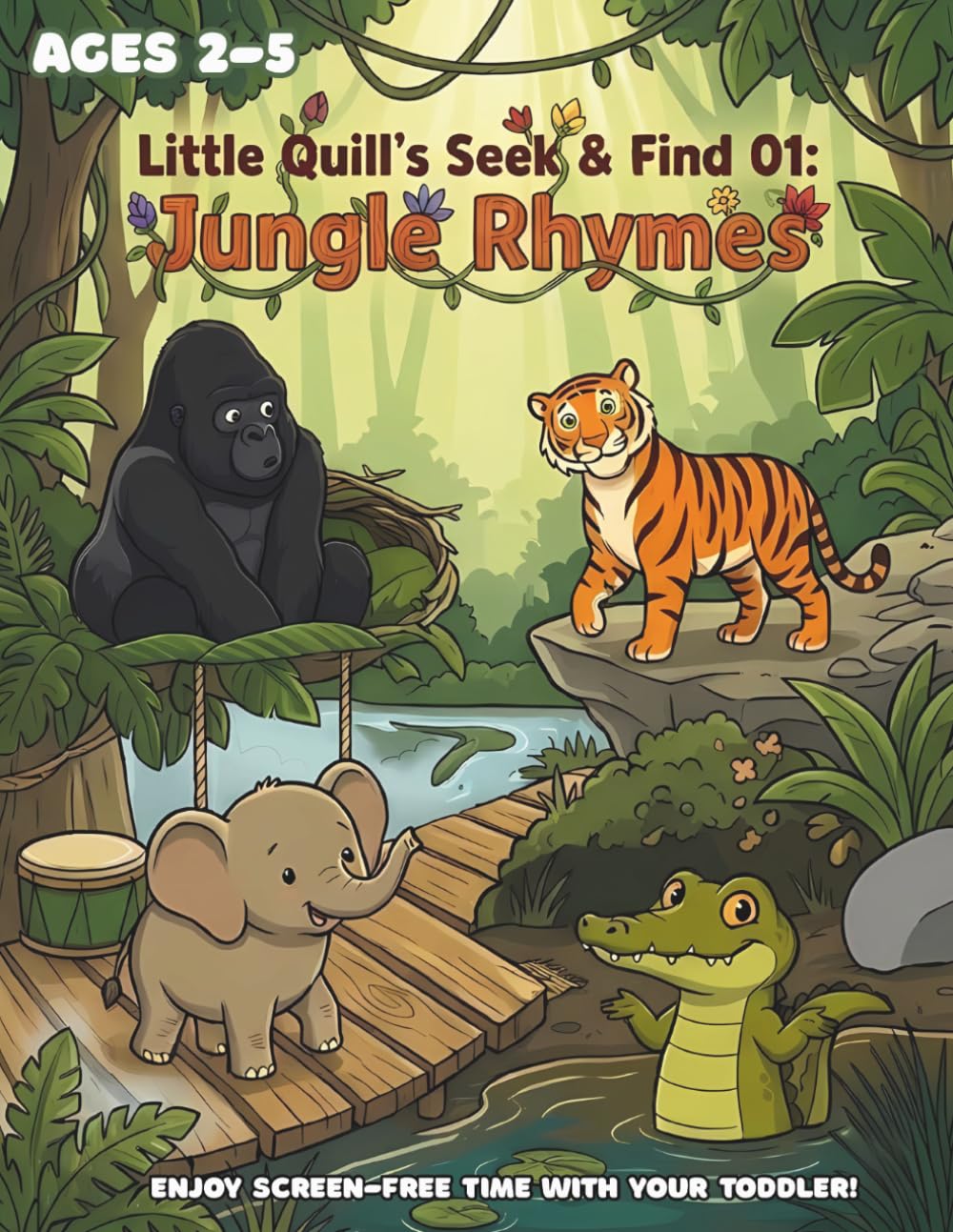 Little Quill's Seek and Find 01 - Jungle Rhymes: Ages 2-5 | 15 Unique Scene pairs with 75 Hidden Items | Preschool | Montessori Learning | Silhouette ... | Educational Activities for Toddlers
