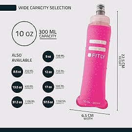 FITLY Soft Flask - 10 oz (300 ml) - Shrink As You Drink Pocket Soft Water Bottle for Hydration Pack/Running Vest - Folding Water Bottle for Running, Hiking, Cycling - Ski Water Bottles - Pink
