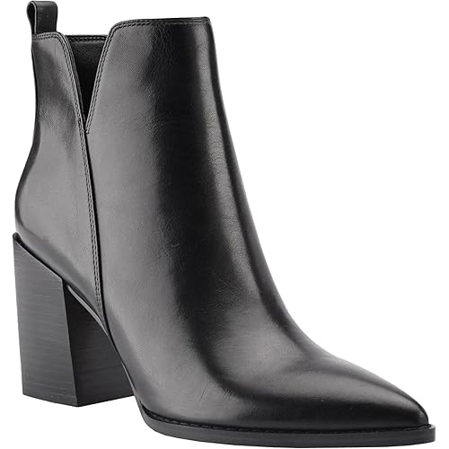 Juliet Holy Women's V Cut Ankle Boots Pointed Toe Stacked Chunky Heel Side Zipper Leather Cutout Western Booties