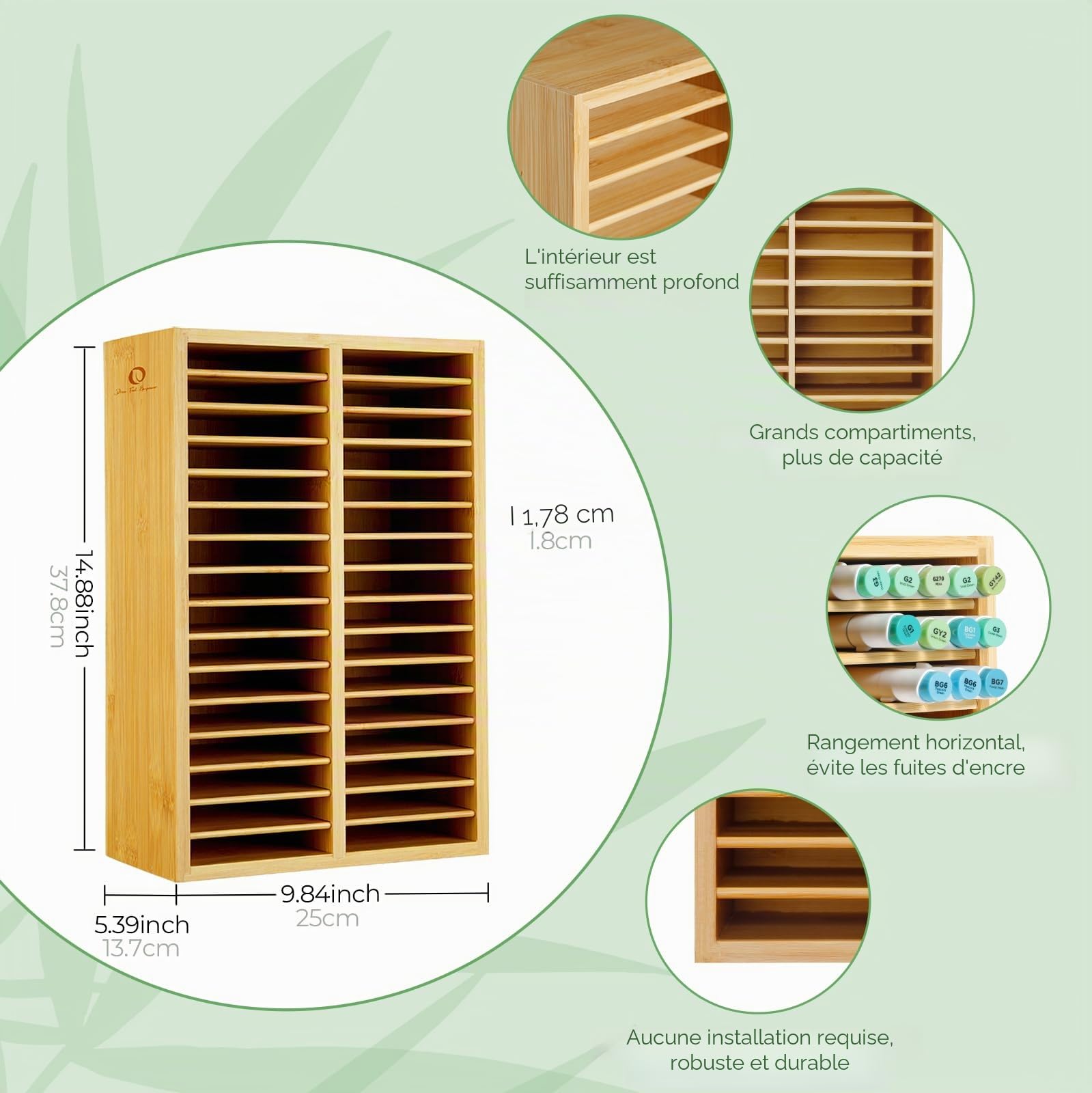 Ohuhu Organiseurs de marqueurs en bambou, Rangement Bureau en bois Tenir 224 marqueurs, Stylos Crayons Etuis Organiseurs multimédia avec 32 compartiments pour la maison Salle de classe Bureau