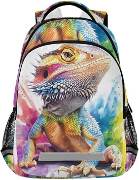 Watercolor Bearded Dragon Backpack for Boys Girls Kids Elementary Bookbag School Bag Students Daypack Travel Rucksack