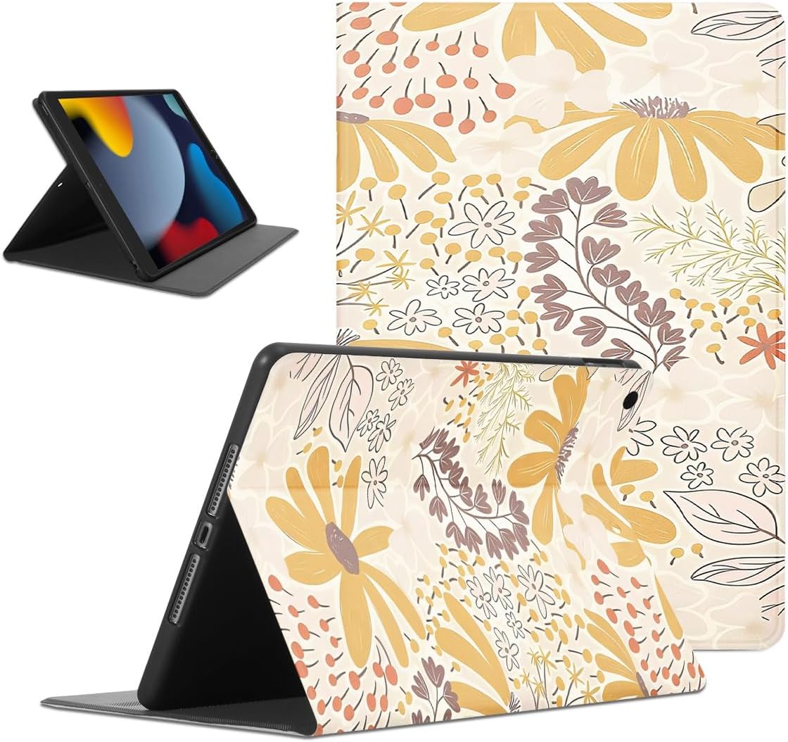 Aesthetic Tablet Case for for Samsung Galaxy Tab A7 Lite T220/T225 8.7'', Flora Pattern Flowers Cases for Boys Girls Women Slim Shockproof Protective Cover Flip Leather PU Funda Adjustabl