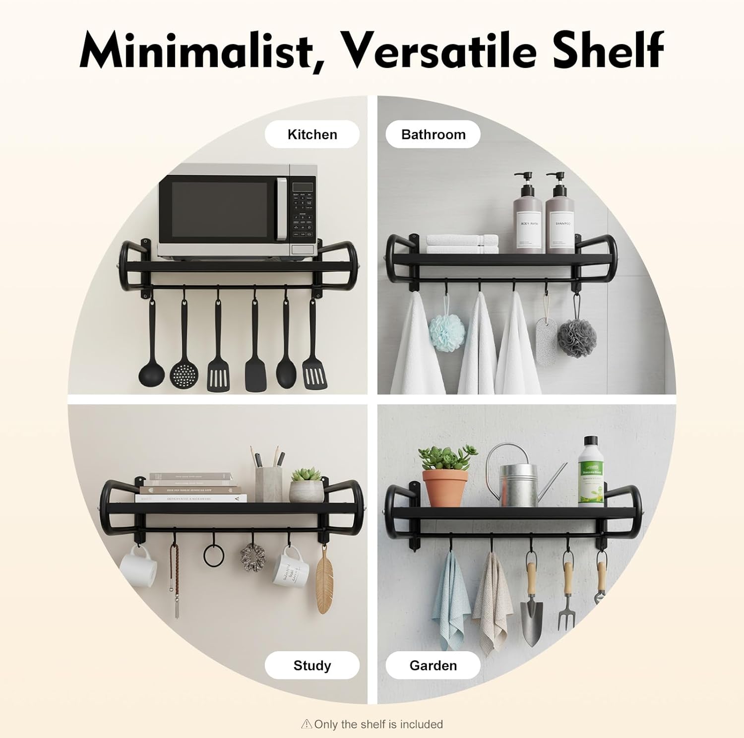 Wall Mount Microwave Oven Shelf with 6 Hooks,Wall Microwave Shelf for Kitchen,Black