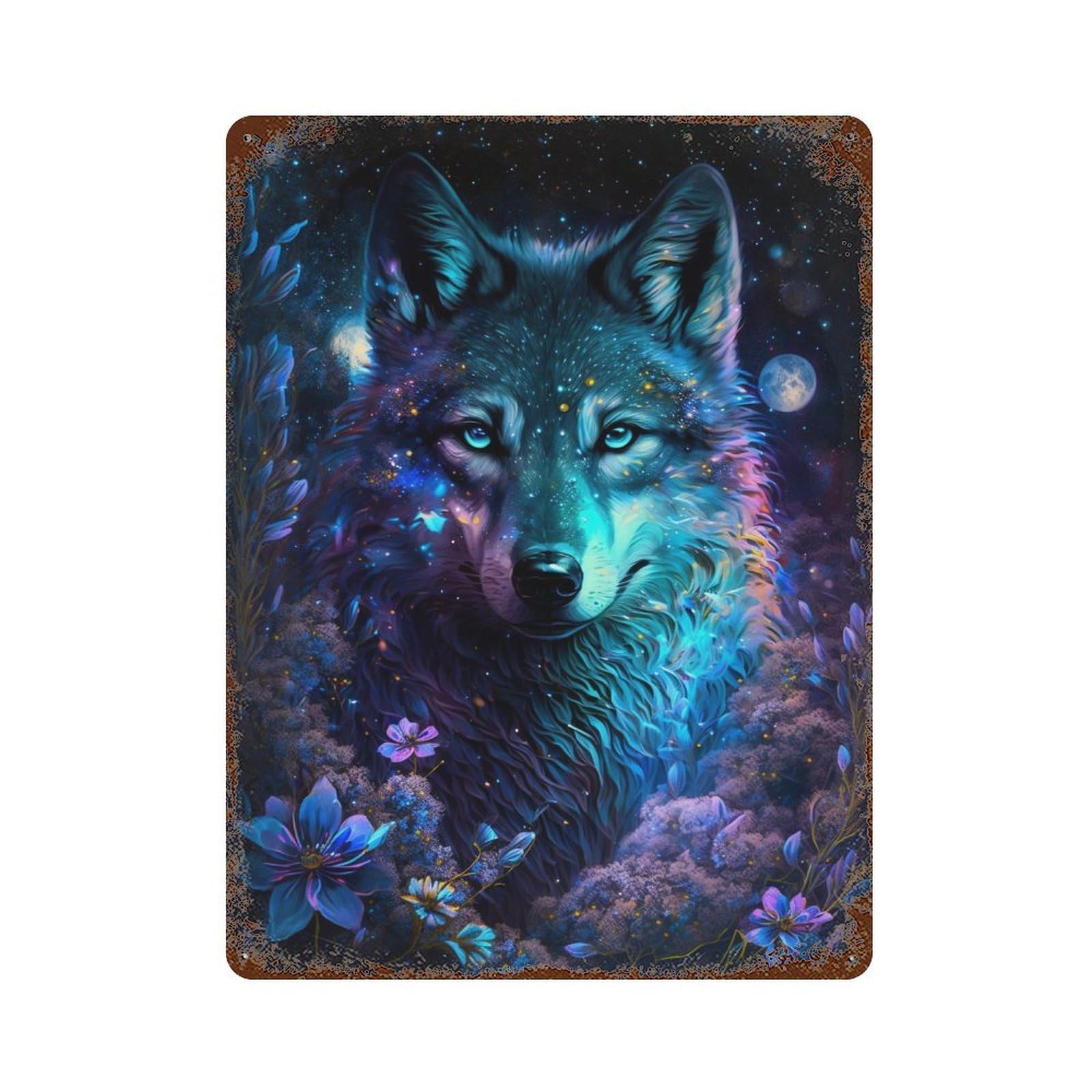 Galactic Wolf Fantasy Artwork 15.7"x11.8" Decorative Tin Sign, Retro Wall Decor for Bistro, Counter And Cafe Decor