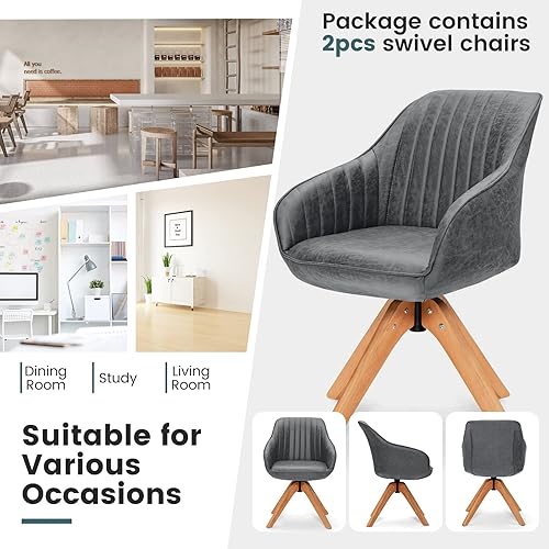 Miniatura 8 de GOFLAME Sillas de comedor giratorias 1 unidad silla lateral contemporánea con respaldo curvado reposabrazos patas de lana maciza sillas tapizadas de