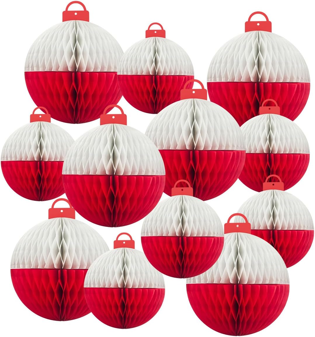 12pcs Fishing Themed Paper Honeycomb Ball Decorations Lanterns Red&White for Fishing Party Birthday Fishermen Themed Tables Baby Shower Hanging Ceiling Sign Party Decor Supplies